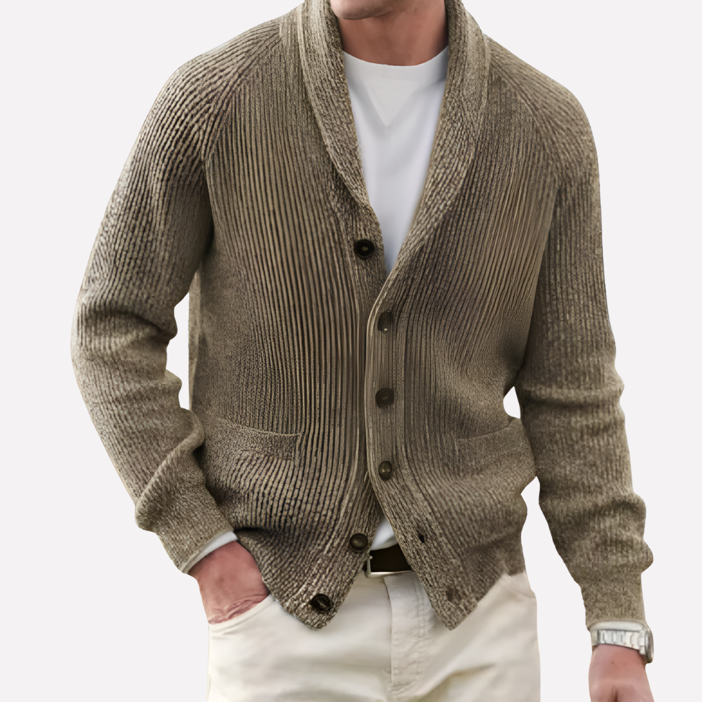 Menns Cardigan med Sjal-krage og Knapp-front