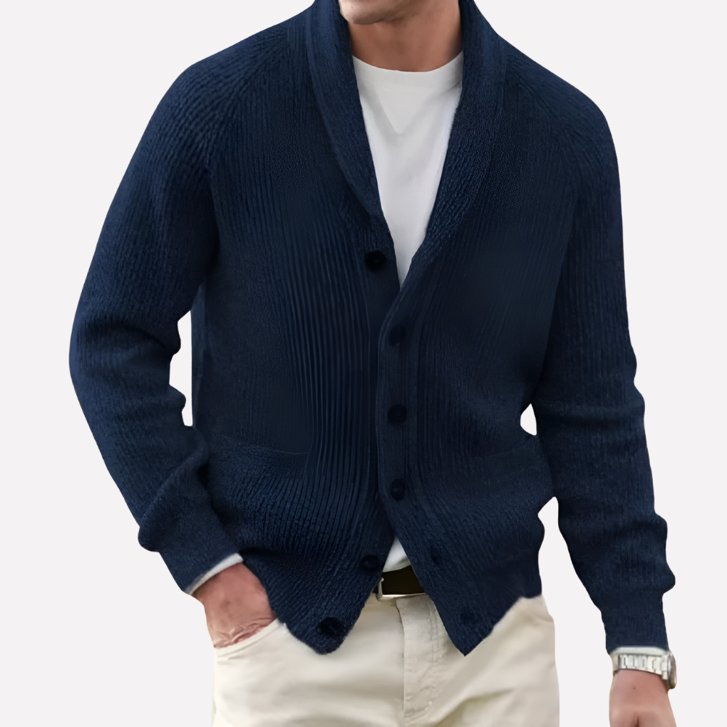 Menns Cardigan med Sjal-krage og Knapp-front