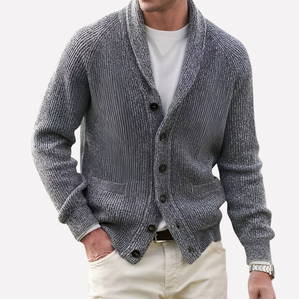 Menns Cardigan med Sjal-krage og Knapp-front