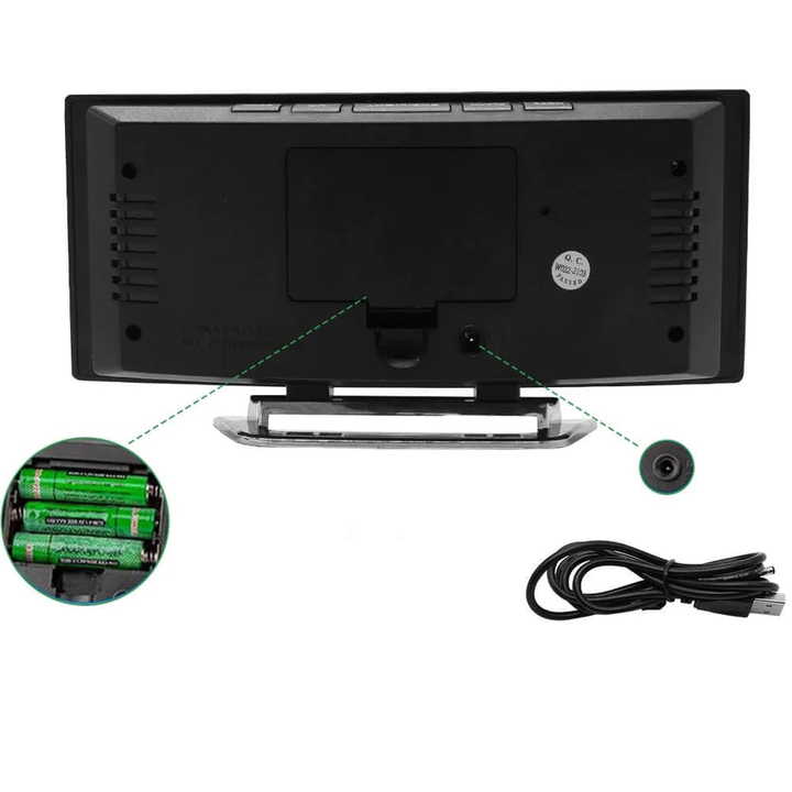 Digital LED-vekkerklokke med buet speildisplay