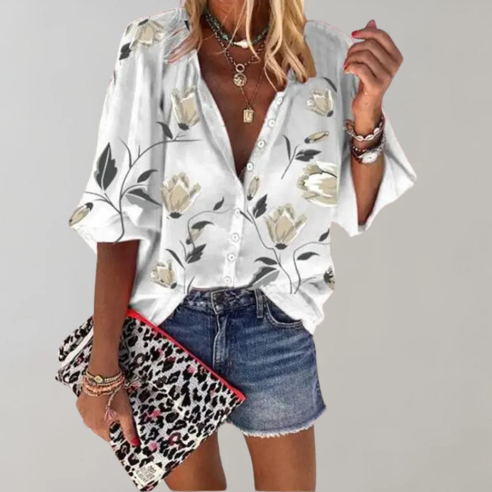 Sommer Blomstertrykk Bluse for Kvinner