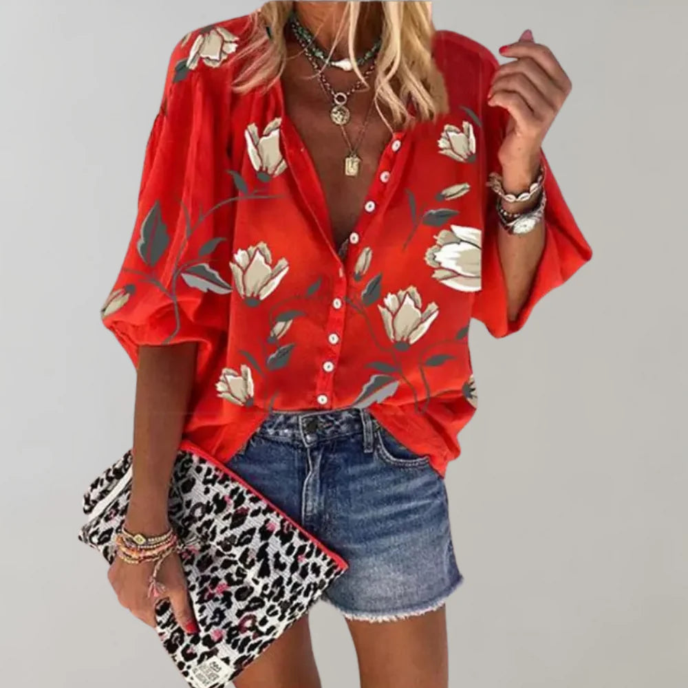 Sommer Blomstertrykk Bluse for Kvinner