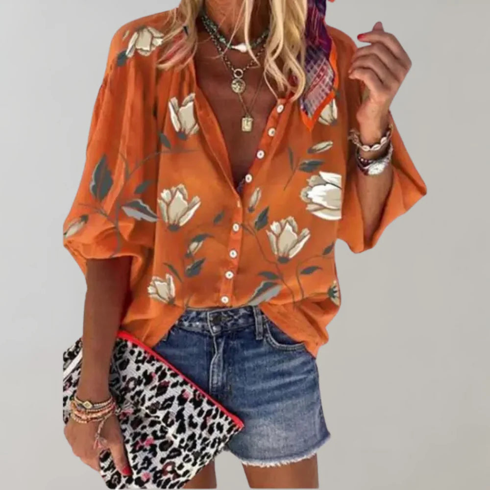 Sommer Blomstertrykk Bluse for Kvinner