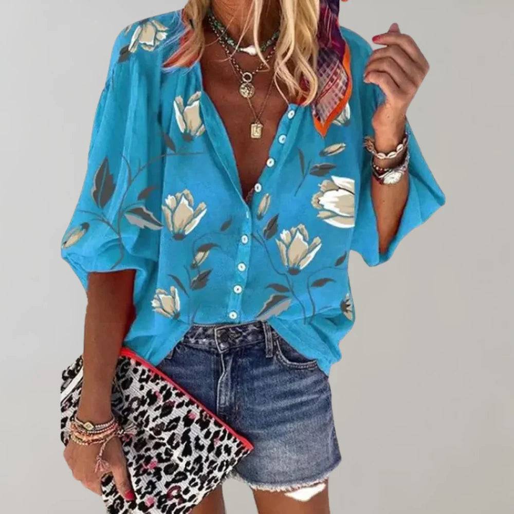 Sommer Blomstertrykk Bluse for Kvinner