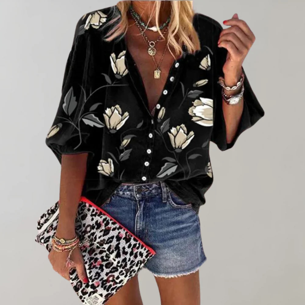 Sommer Blomstertrykk Bluse for Kvinner