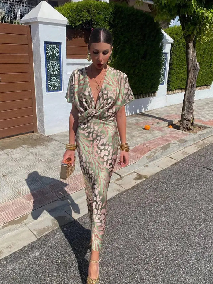 Elegant wrap dress with satin finish