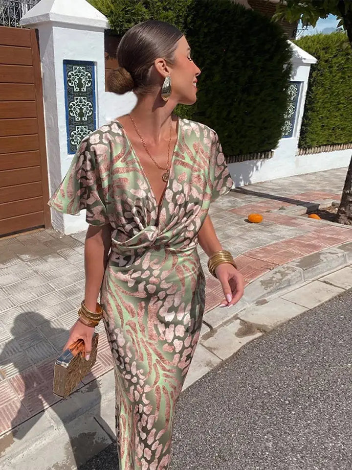 Elegant wrap dress with satin finish