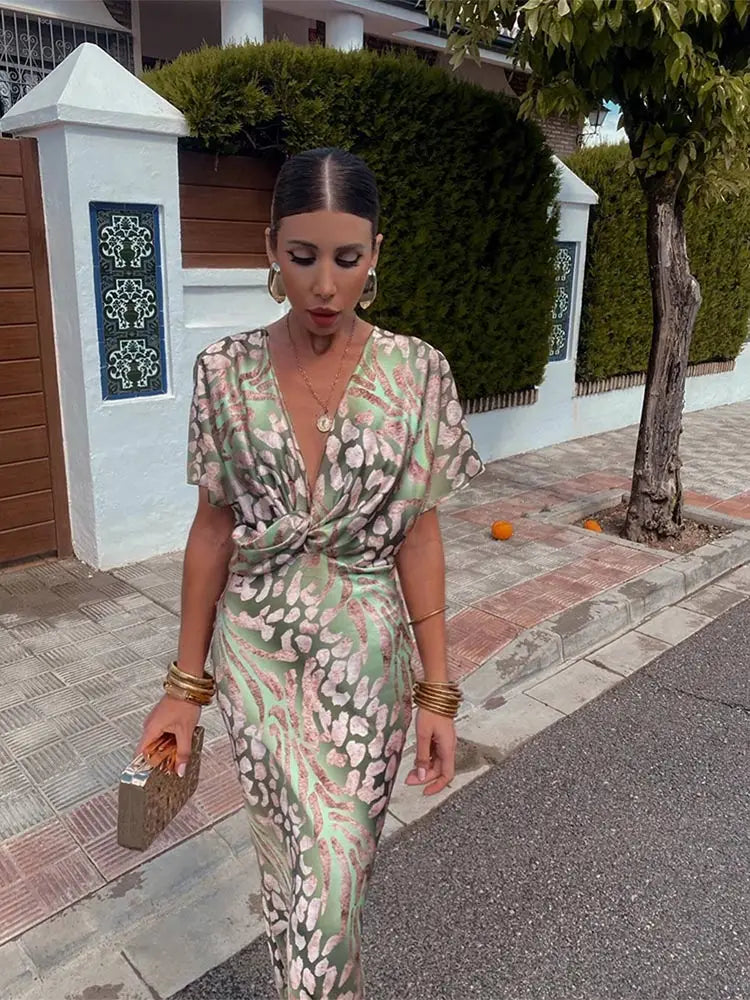 Elegant wrap dress with satin finish
