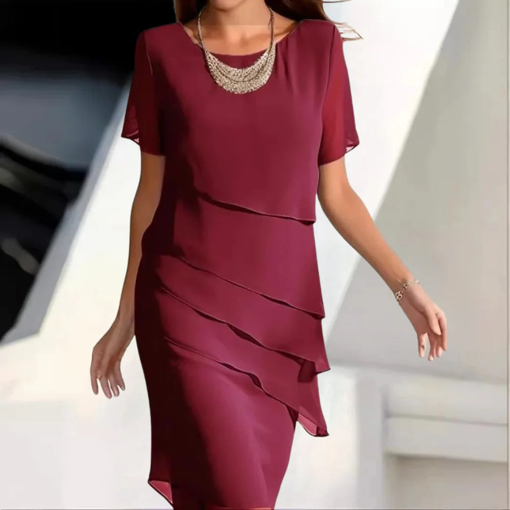Luksus Chiffon Midi Kjole for Kvinner