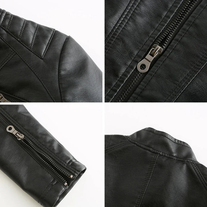 Stylish women's jacket in faux leather with classic biker design