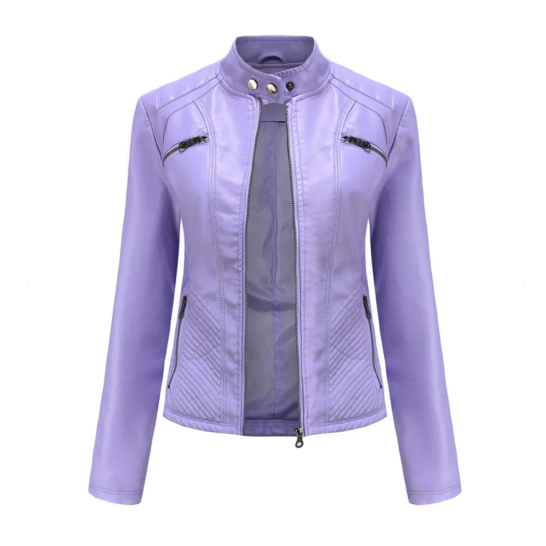 Stylish women's jacket in faux leather with classic biker design