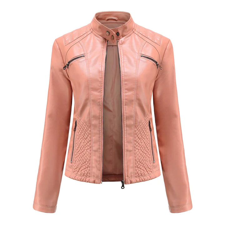 Stylish women's jacket in faux leather with classic biker design