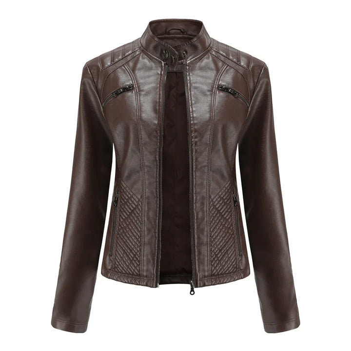 Stylish women's jacket in faux leather with classic biker design