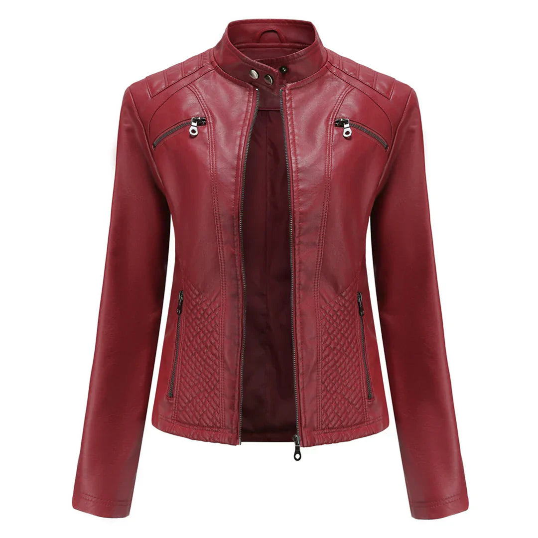 Stylish women's jacket in faux leather with classic biker design