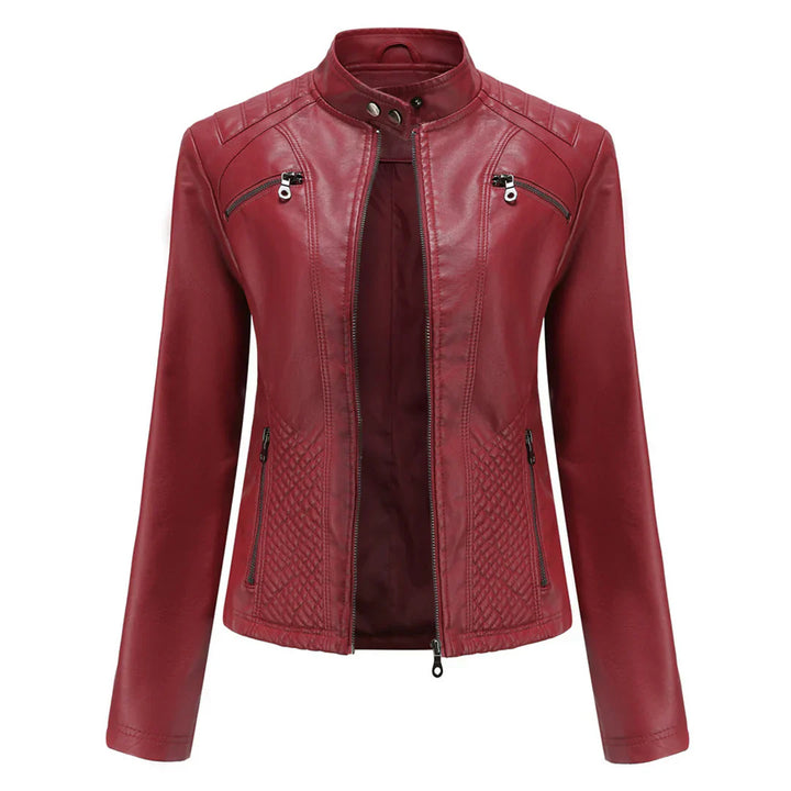 Stylish women's jacket in faux leather with classic biker design