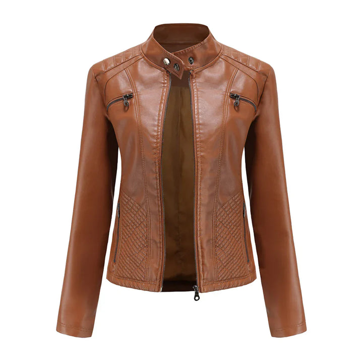 Stylish women's jacket in faux leather with classic biker design