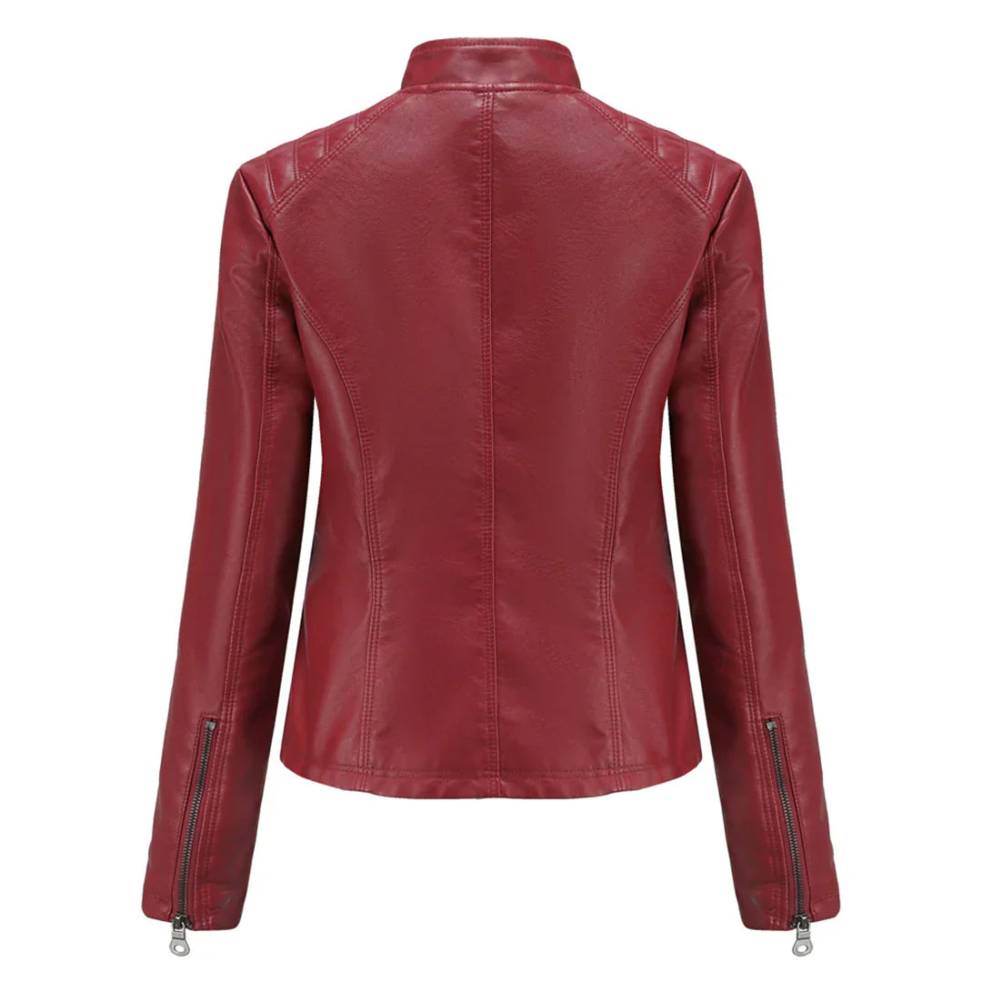 Stylish women's jacket in faux leather with classic biker design