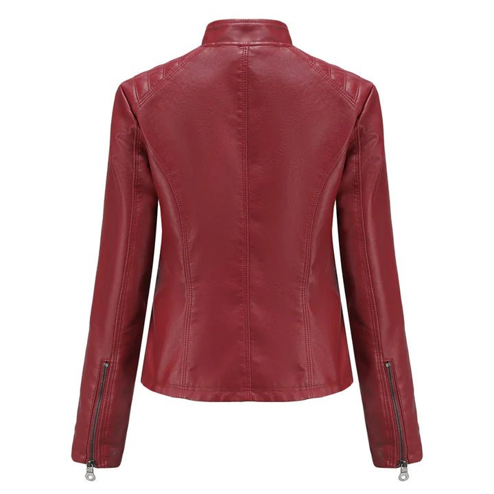Stylish women's jacket in faux leather with classic biker design
