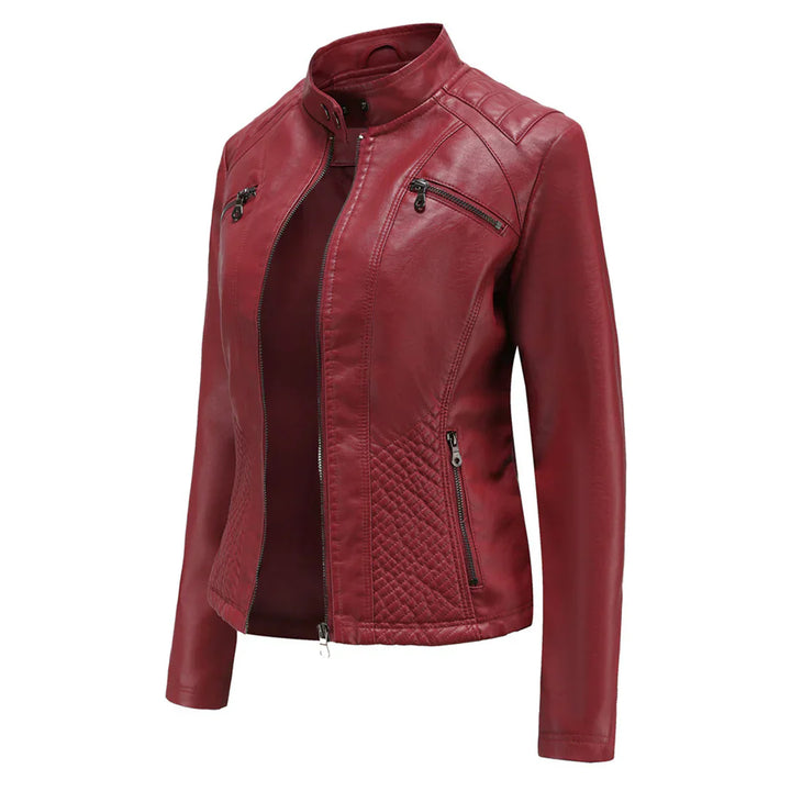 Stylish women's jacket in faux leather with classic biker design