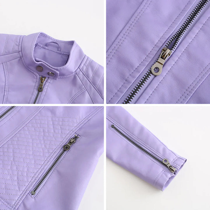 Stylish women's jacket in faux leather with classic biker design