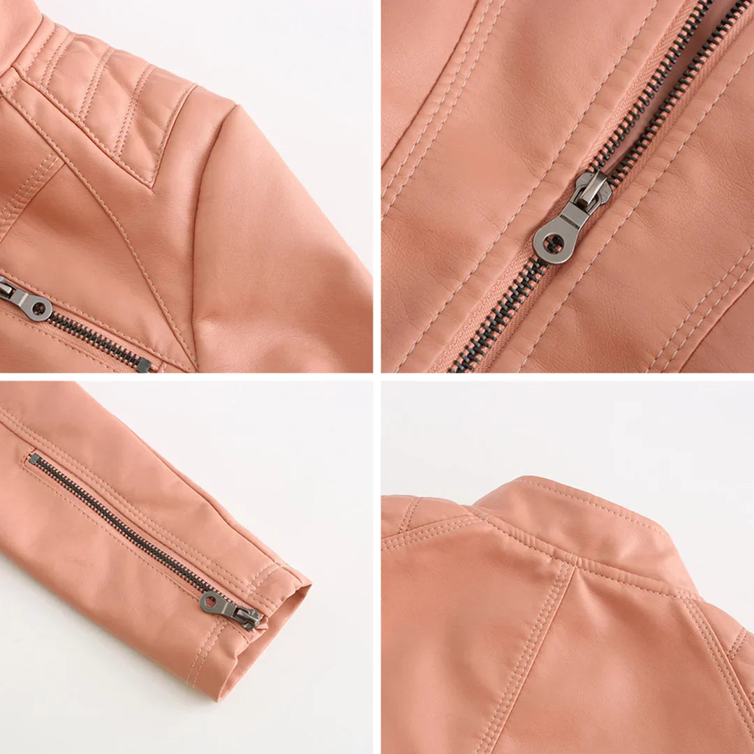 Stylish women's jacket in faux leather with classic biker design