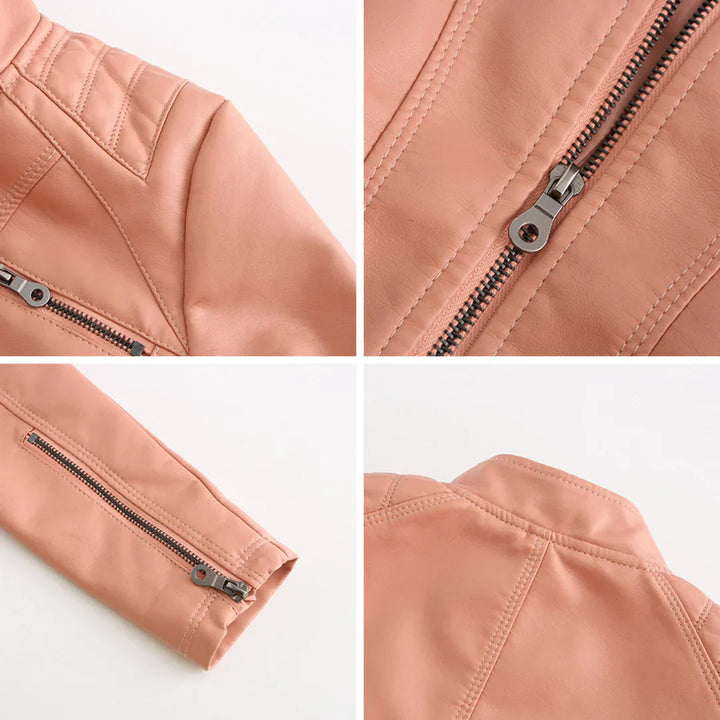 Stylish women's jacket in faux leather with classic biker design