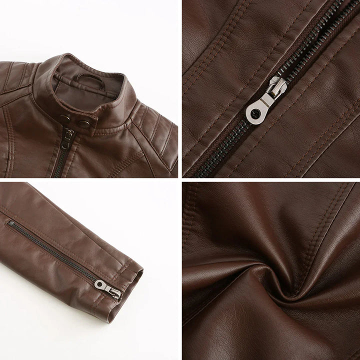 Stylish women's jacket in faux leather with classic biker design