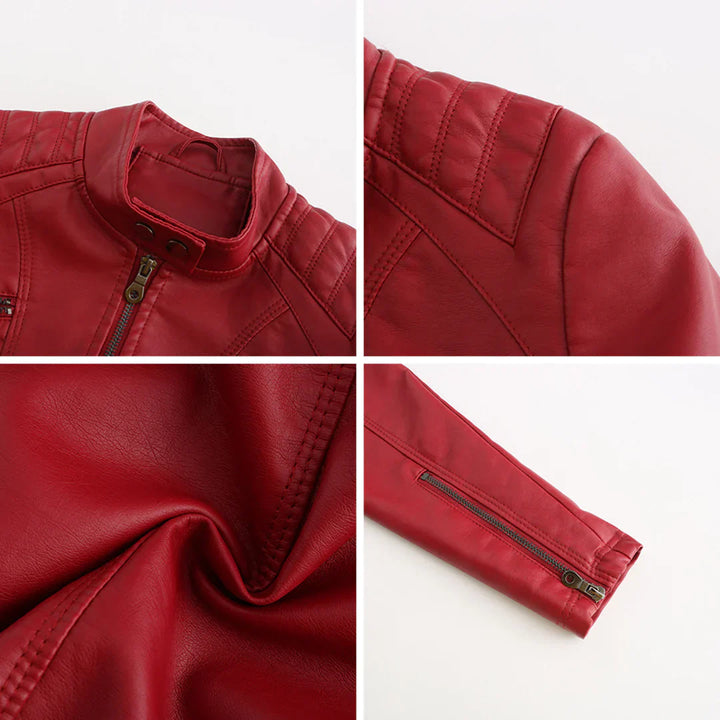 Stylish women's jacket in faux leather with classic biker design