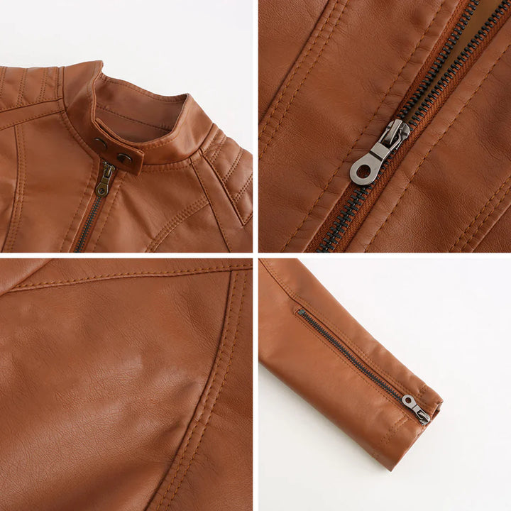 Stylish women's jacket in faux leather with classic biker design