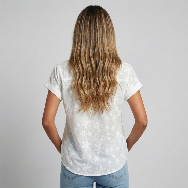 Kortermet bluse med blomsterprint til dame