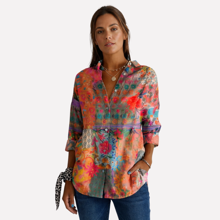 Blomsterskjorte med knapper for kvinner