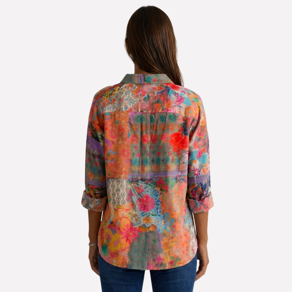 Blomsterskjorte med knapper for kvinner