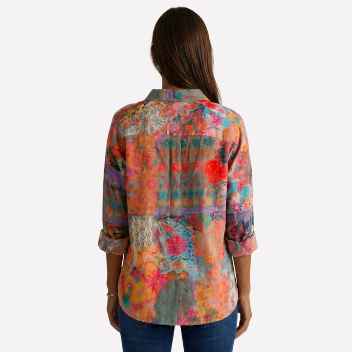 Blomsterskjorte med knapper for kvinner