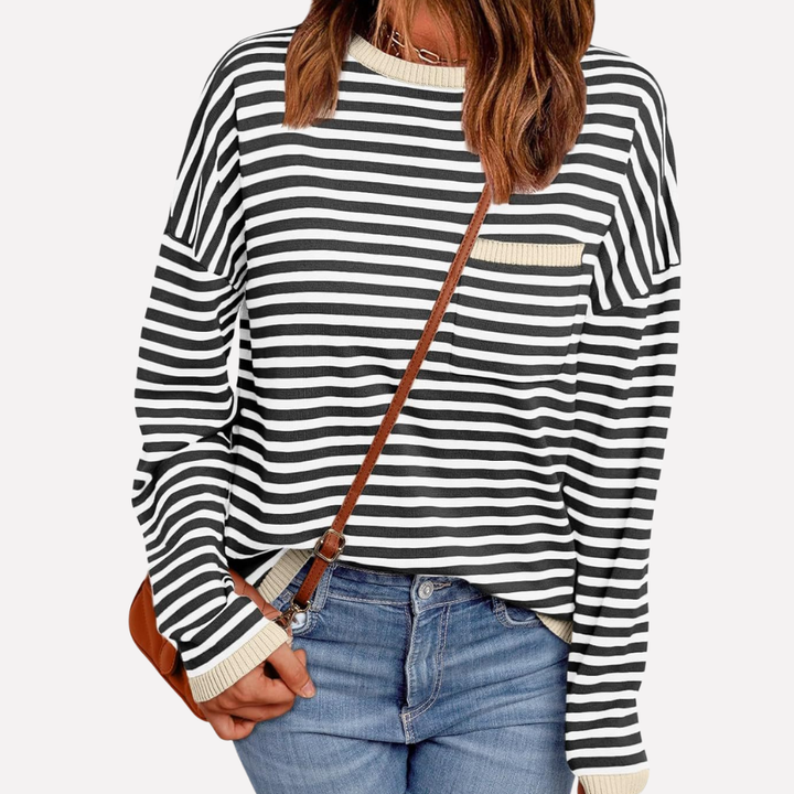 Kvinnens Stripete Strikket Pullover