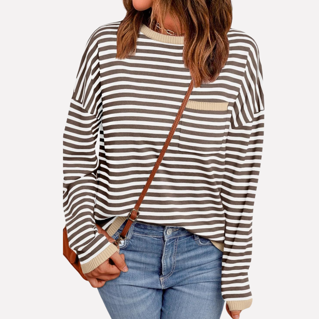 Kvinnens Stripete Strikket Pullover