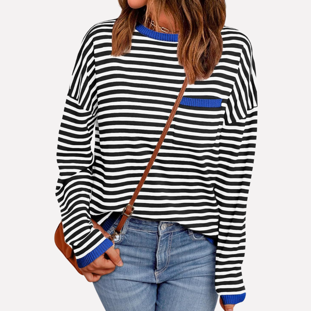 Kvinnens Stripete Strikket Pullover