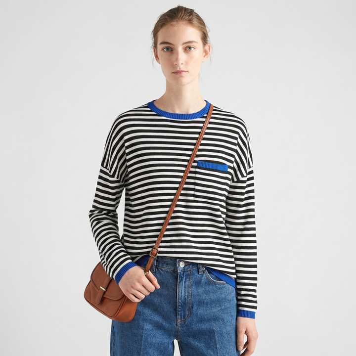 Kvinnens Stripete Strikket Pullover