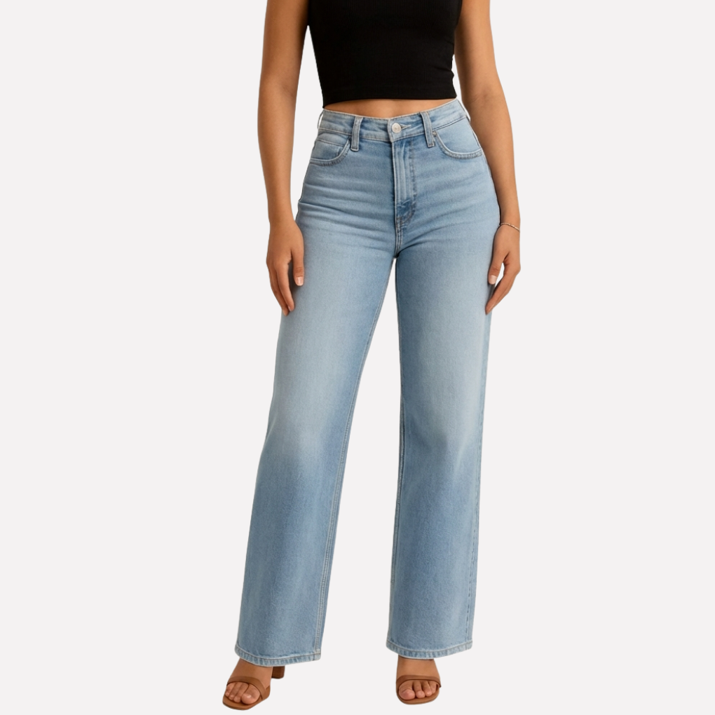 Kvinners Høyt Livet Straight Leg Jeans – Casual Cropped Stil