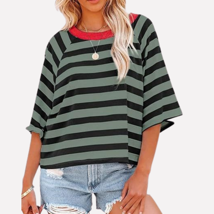 Kvinne Stripet Fargeblokk Crewneck Topp