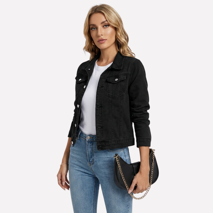 Dame klassisk denimjakke med knapper