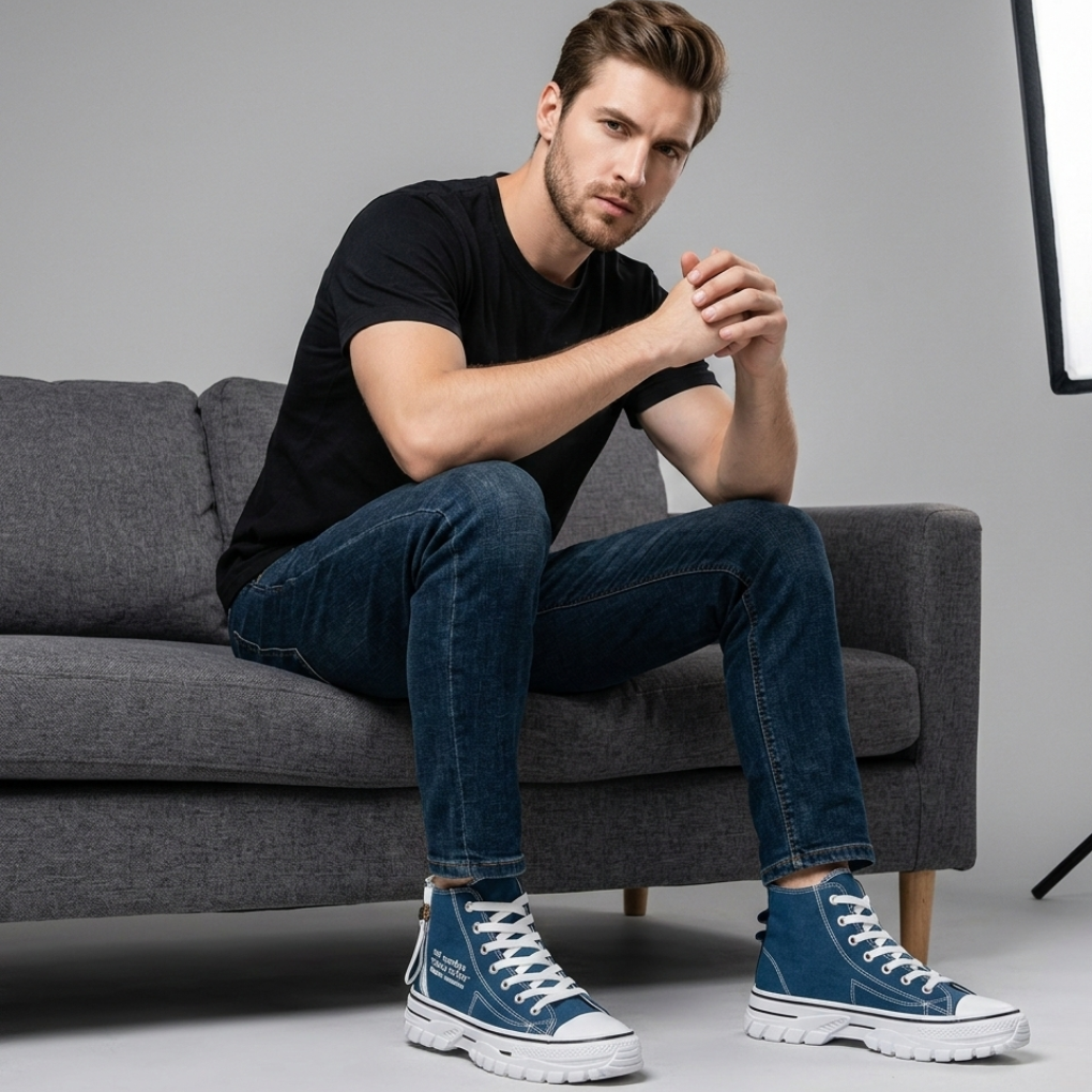 Casual streetwear høye canvas-sko med kraftig såle for menn