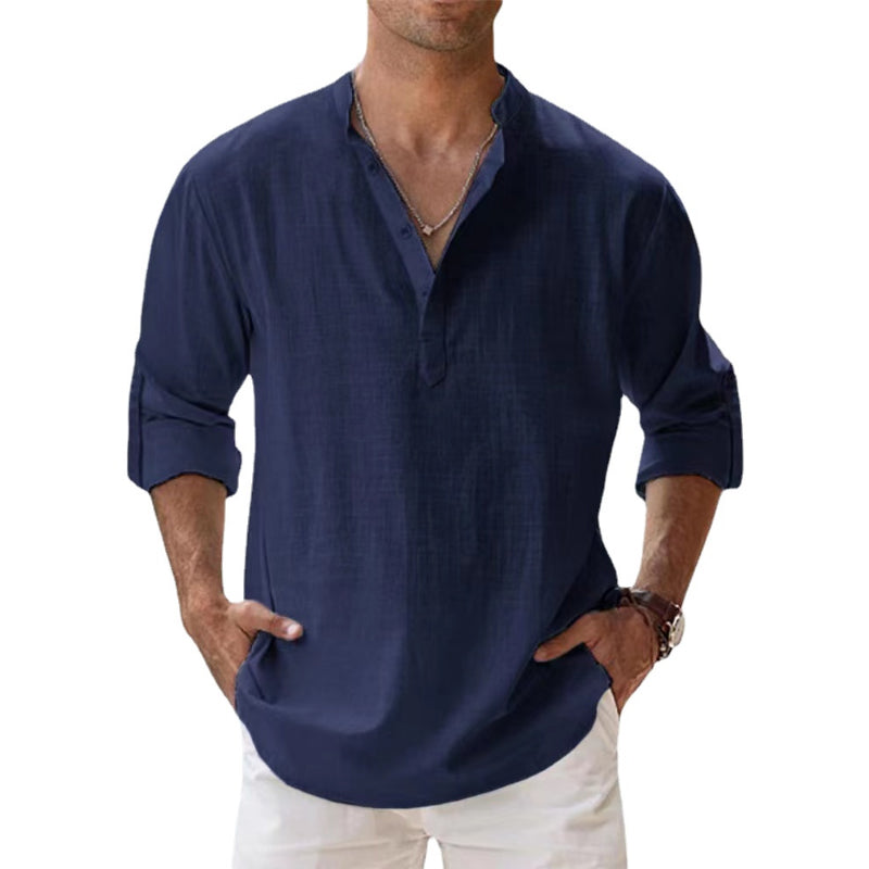 Lin Skjorte med Henley-krage for Menn