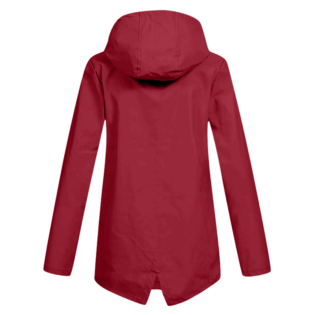 Waterproof jacket for women in mid-length with zipper