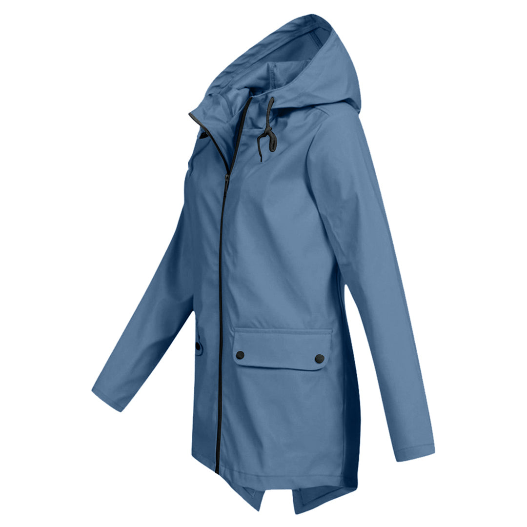 Waterproof jacket for women in mid-length with zipper