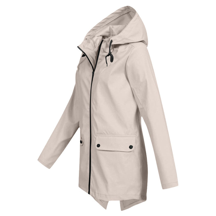 Waterproof jacket for women in mid-length with zipper