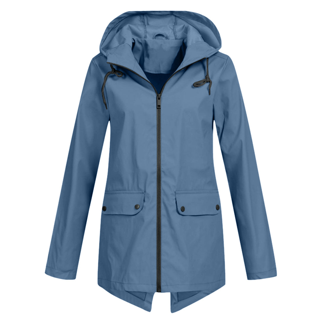 Waterproof jacket for women in mid-length with zipper
