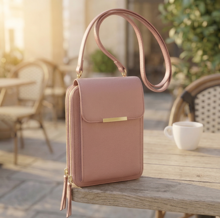 Crossbody-mobilveske med lommebok og berøringsskjermvindu til dame