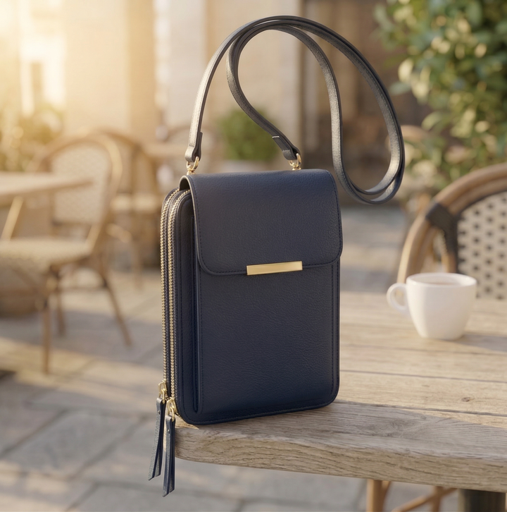 Crossbody-mobilveske med lommebok og berøringsskjermvindu til dame
