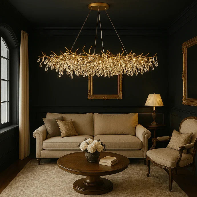 Elegant Grenlysekrone – Moderne Hengelampe i Krystall