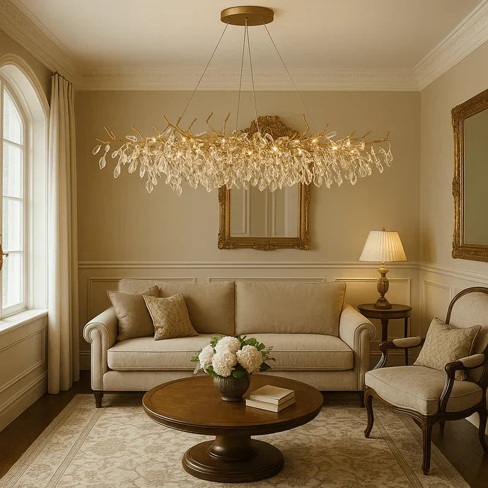Elegant Grenlysekrone – Moderne Hengelampe i Krystall